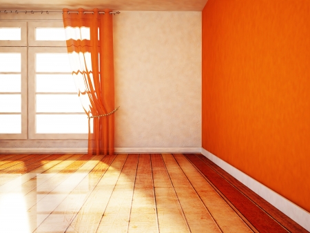 empty room with a window in orange colorの写真素材