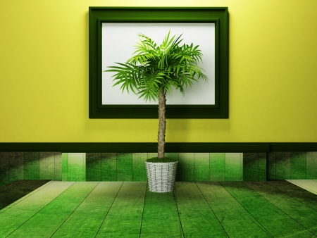 a green palm and a picture in the empty room, renderingの写真素材