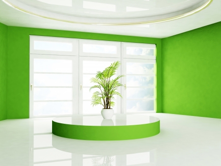 green plant  is standing on the podium, renderingの写真素材