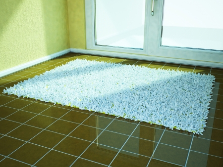 fluffy carpet on the floor near windowの写真素材