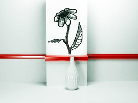 flower, which  is drawing on the wall, renderingの写真素材