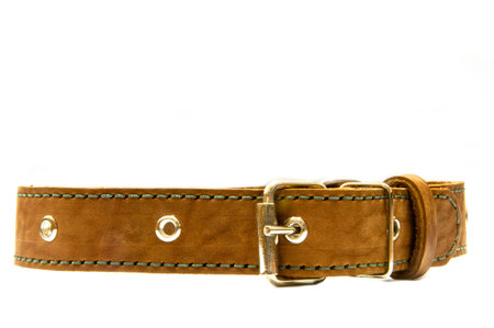 a brown belt on white backgroundの写真素材