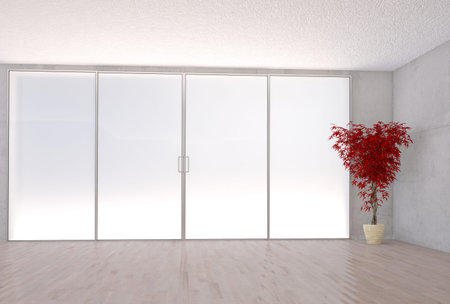 red tree near the window, 3d rendering