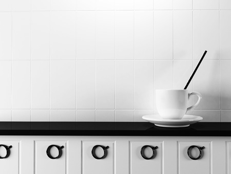 white cup on the table, 3d renderingの写真素材