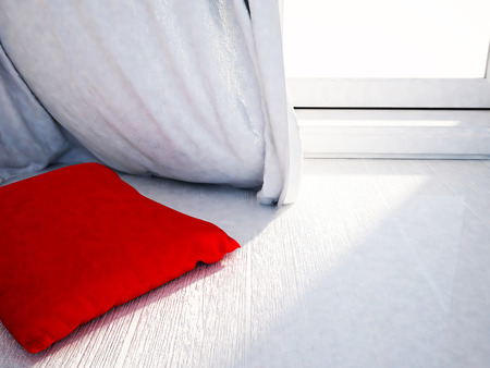 red pillow near the window, 3d renderingの写真素材