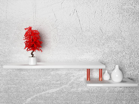 a vase with the plant on the shelfの写真素材