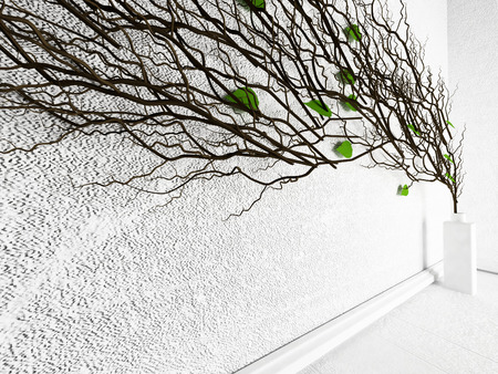 many branches in the vase on the floorの写真素材