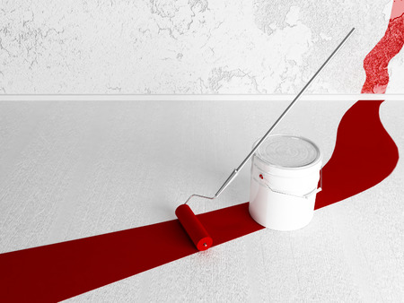 paint roller near the bucket, 3d renderingの写真素材