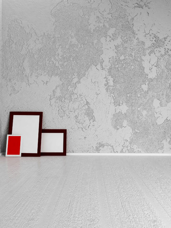 three pictures on the floor, 3d renderingの写真素材