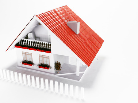 little house with red roof, 3d renderingの写真素材