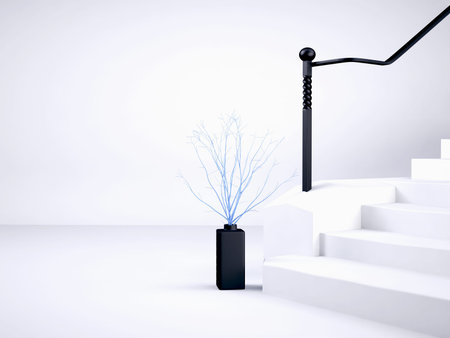 vase near the stairs, 3d renderingの写真素材