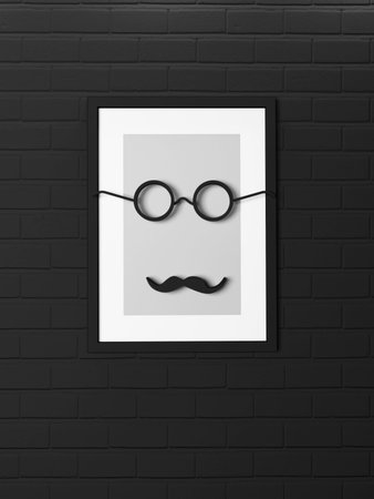 funny frame on the brick wall, 3d rendering