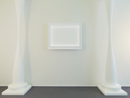 empty picture on the wall,  columns, 3d renderingの写真素材