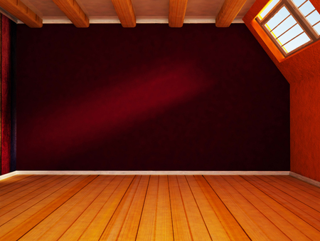 empty room, window, attic, 3d renderingの写真素材