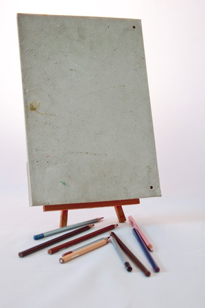 easel and the colored pencilsの写真素材