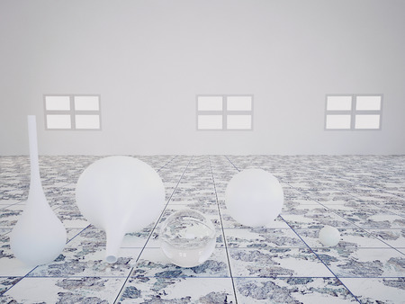 vases on the old, gray floor, 3d renderingの写真素材