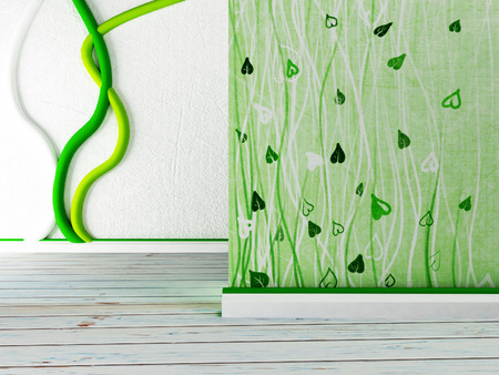 empty room with the green decor on the  wall. 3d renderingの写真素材
