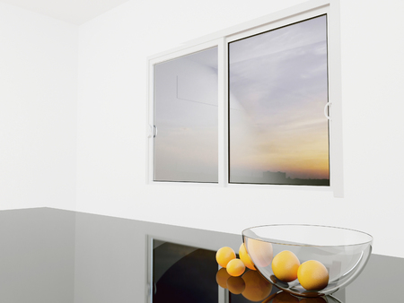 Tangerines in a plate on the tableの写真素材