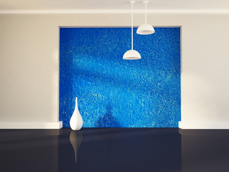 vase near the blue wall, 3d renderingの写真素材