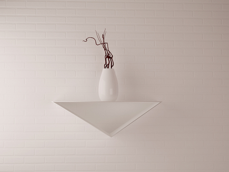 white vase on the shelf, 3d renderingの写真素材