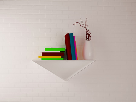 books and the vase on the shelf, 3d renderingの写真素材