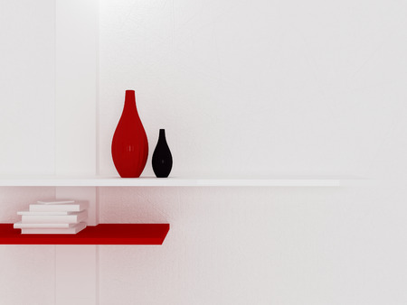 shelf on the white wall, 3d renderingの写真素材