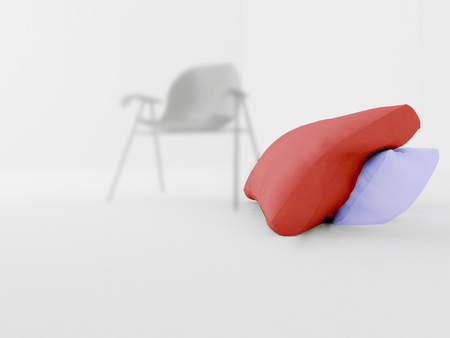 modern chair in the room, two pillows, 3d rendringの写真素材