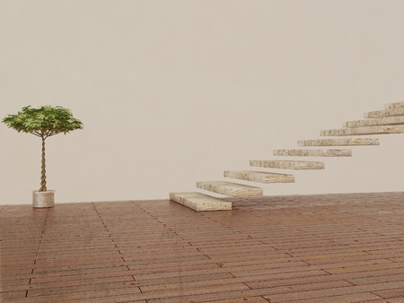 plant near the stairs, 3d renderingの写真素材