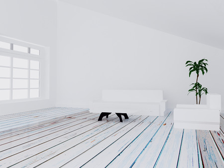 sofa, table, armchair in the room, 3d renderingの写真素材