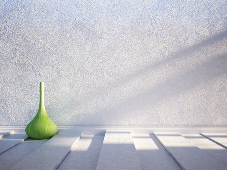 green vase on the wooden floor, 3d renderingの写真素材