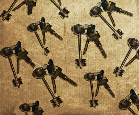 the lots of old keys on grunge background,の写真素材