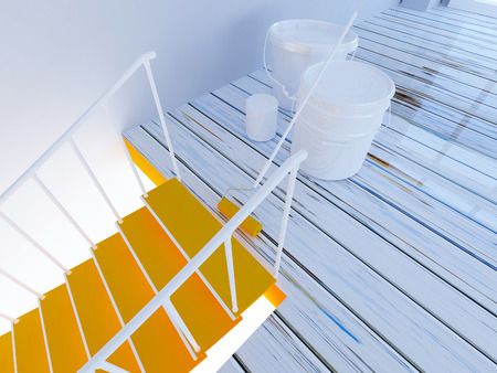 painting of stairs, workflow in the room, 3d renderingの写真素材