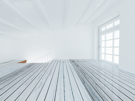 empty room with the stairs and  a bi window, 3d renderingの写真素材