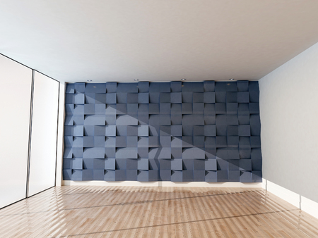 empty room with the a big window and the creative tiles on the wall, 3d rendering,の写真素材