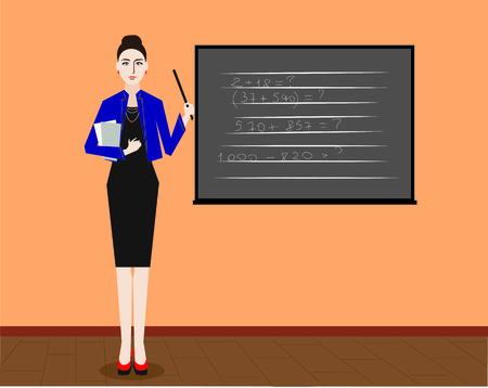 teacher near the blackboard, lessonin the classroom, vectorのイラスト素材