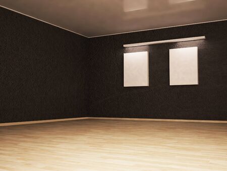 two empty pictures on the wall, 3d renderingの写真素材