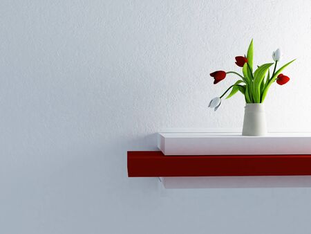 tulips in the vase on the shelf, 3d renderingの写真素材