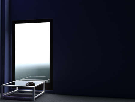part of the room, night, big window, 3d renderingの写真素材