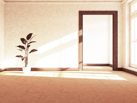 part of the empty room with a plant, 3d renderingの写真素材