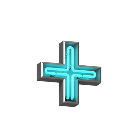 3d neon plus symbolの写真素材