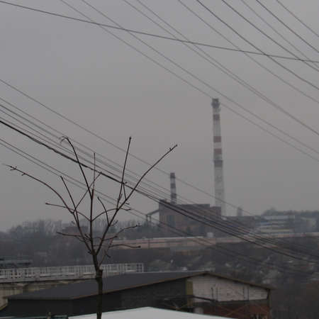 Big factory in the middle of the cityの写真素材