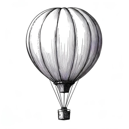 Hot air balloon sketch engraving vector illustration. Scratch board style imitation. Black and white hand drawn image.のイラスト素材