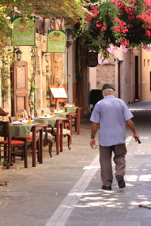 old man on greek laneのeditorial素材