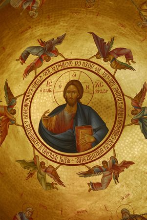 Jesus in the fresco in Capernaumの写真素材