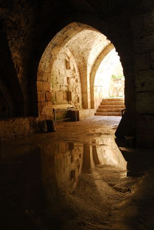 An entrance to the bulwark in Acre, Israelの写真素材