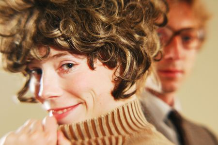 An young smiling woman and manの写真素材