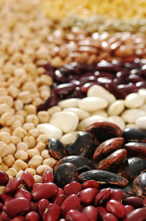 A heap of different colored beans