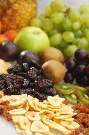 Different types of fresh and dried fruitの写真素材