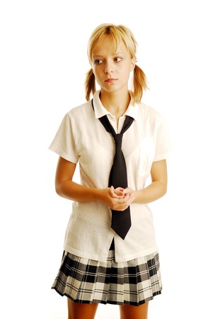 A pretty young blonde school girlの写真素材