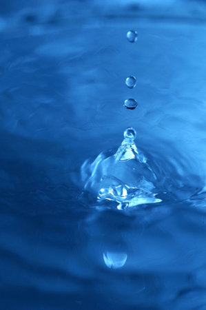 The detail of blue pellucid water drop.